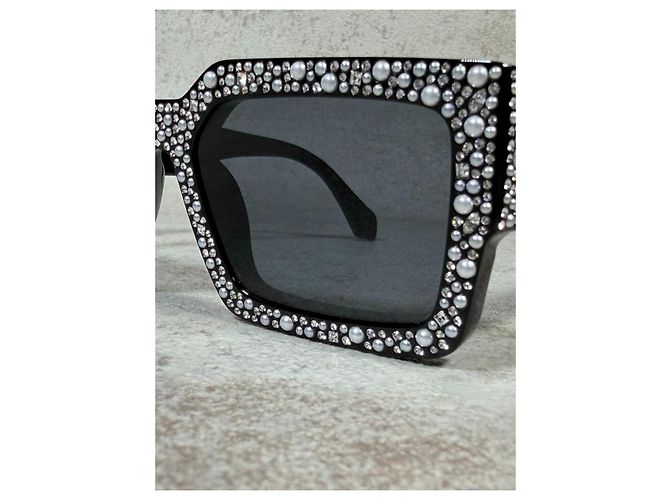 Louis Vuitton Occhiali da Sole Quadrati Perle e Strass SS24 Nero Silver hardware - vista 7