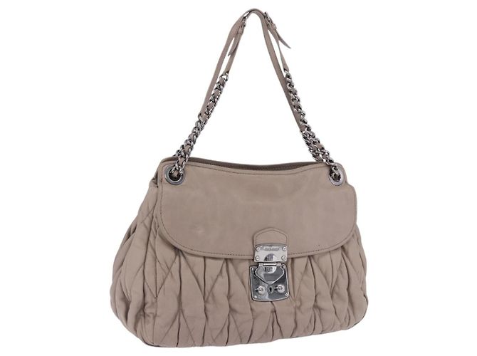Miu Miu Chain Pushlock Matelassé Nappa Leather Beige - Ansicht 3