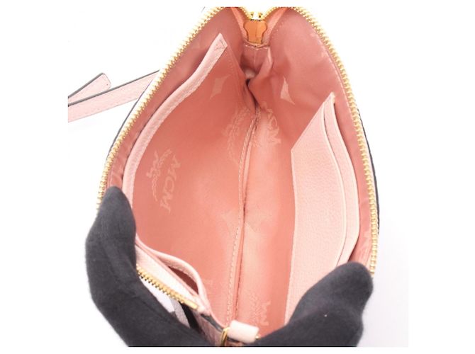 Borsetta a spalla MCM Visetos in pelle rosa - vista 3