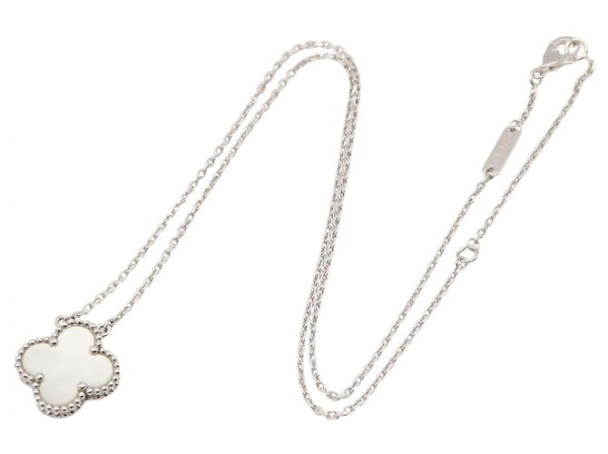 Van Cleef & Arpels Vintage Alhambra Halskette aus Perlmutt Silber Weiß - Ansicht 2