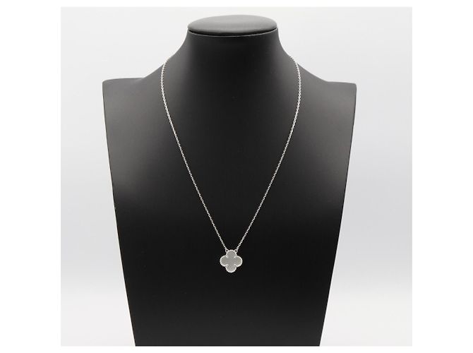 Van Cleef & Arpels Vintage Alhambra Halskette aus Perlmutt Silber Weiß - Ansicht 5