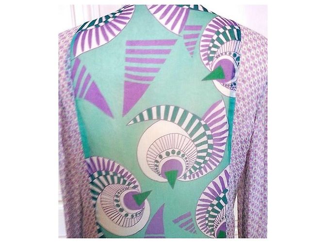 Antik Batik Preppy Folk Seidenvoile Maxikleid Weiß Grün Lila - Ansicht 10