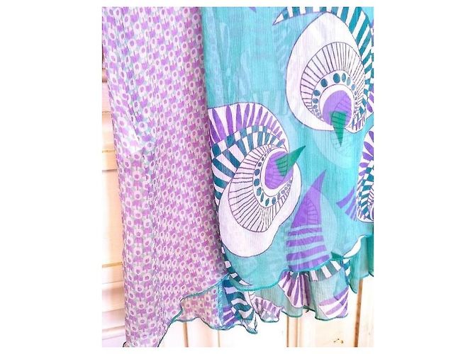 Antik Batik Preppy Folk Seidenvoile Maxikleid Weiß Grün Lila - Ansicht 11