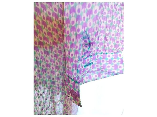 Antik Batik Preppy Folk Seidenvoile Maxikleid Weiß Grün Lila - Ansicht 13