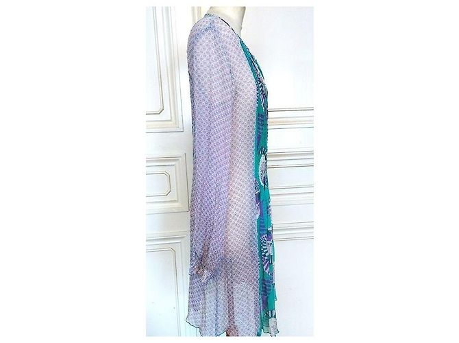Antik Batik Preppy Folk Seidenvoile Maxikleid Weiß Grün Lila - Ansicht 15