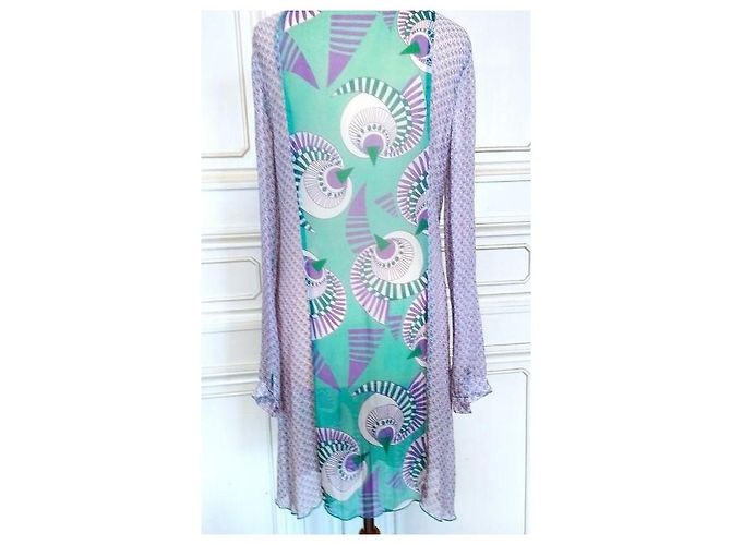 Antik Batik Preppy Folk Seidenvoile Maxikleid Weiß Grün Lila - Ansicht 8