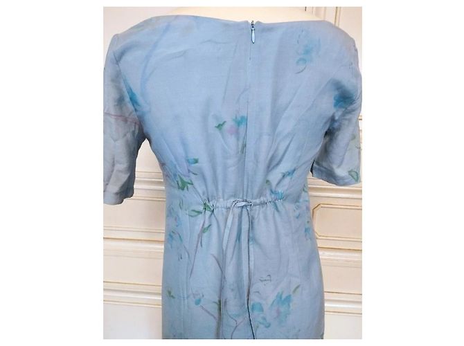 Cacharel Vestido de Seda Preppy Liberty Floral Blanco Azul Verde Azul claro - vista 10