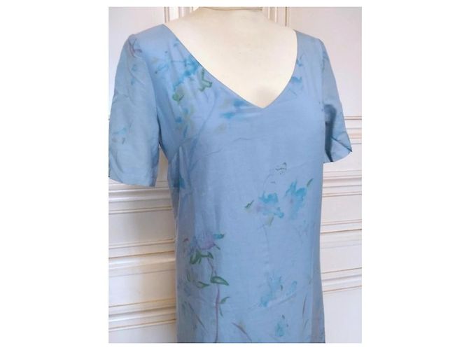 Cacharel Vestido de Seda Preppy Liberty Floral Blanco Azul Verde Azul claro - vista 11