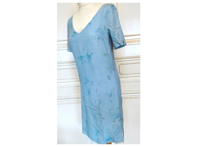Cacharel Vestido de Seda Preppy Liberty Floral Blanco Azul Verde Azul claro - vista 13
