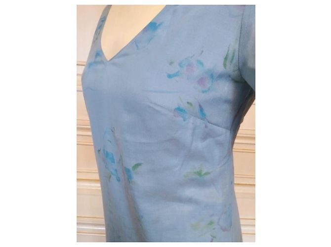 Cacharel Vestido de Seda Preppy Liberty Floral Blanco Azul Verde Azul claro - vista 18
