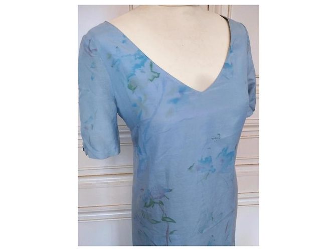 Cacharel Vestido de Seda Preppy Liberty Floral Blanco Azul Verde Azul claro - vista 19