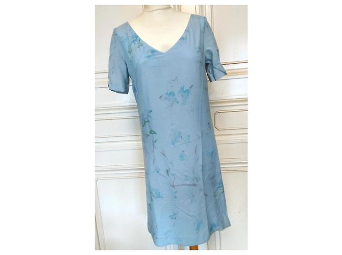 Cacharel Vestido de Seda Preppy Liberty Floral Blanco Azul Verde Azul claro - vista 2