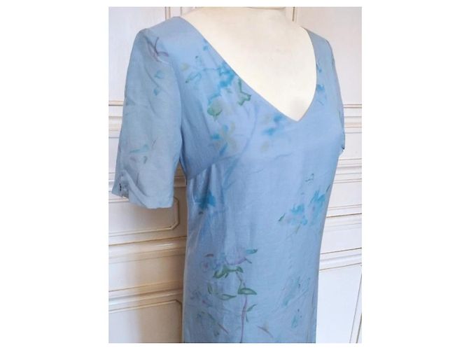 Cacharel Vestido de Seda Preppy Liberty Floral Blanco Azul Verde Azul claro - vista 4