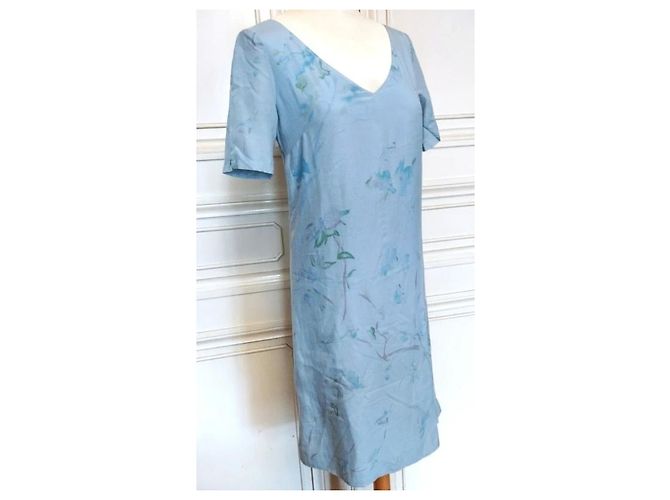 Cacharel Vestido de Seda Preppy Liberty Floral Blanco Azul Verde Azul claro - vista 8