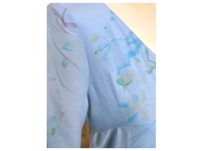 Cacharel Vestido de Seda Preppy Liberty Floral Blanco Azul Verde Azul claro - vista 9