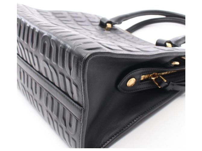 Borsa a mano 2-Way Miu Miu con logo embossed Nero - vista 9