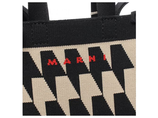 MARNI Nano Shopping Bag Nero Beige - vista 4