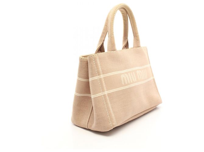 Borsa Tote Miu Miu in tela con logo Beige Crudo - vista 2