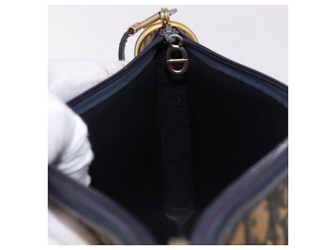 Borsa a tracolla Christian Dior Trotter Canvas Navy Gold Auth bs36117 D'oro Blu navy - vista 17