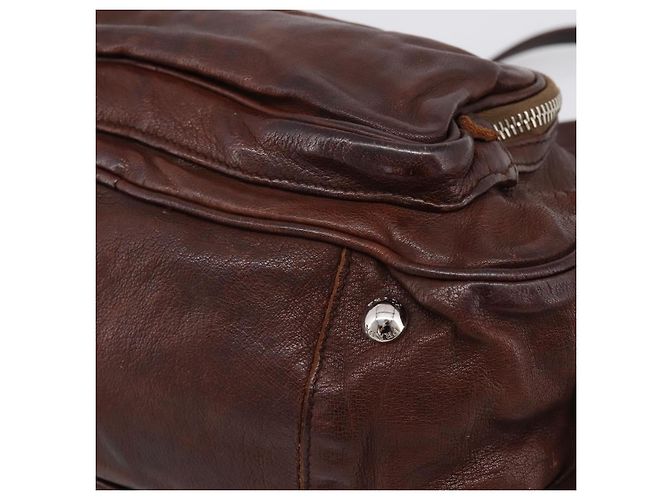 Sac à main PRADA en cuir marron argent BR2804 Auth am12375V Argenté - vue 10