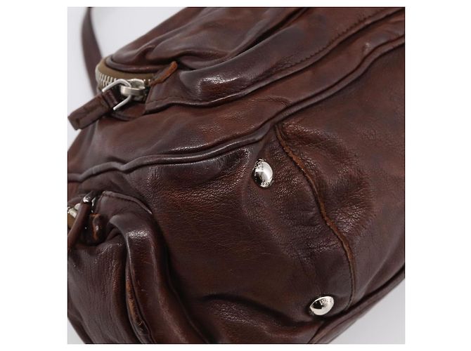 Sac à main PRADA en cuir marron argent BR2804 Auth am12375V Argenté - vue 11