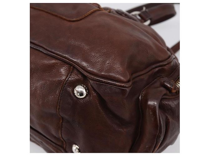 Sac à main PRADA en cuir marron argent BR2804 Auth am12375V Argenté - vue 12