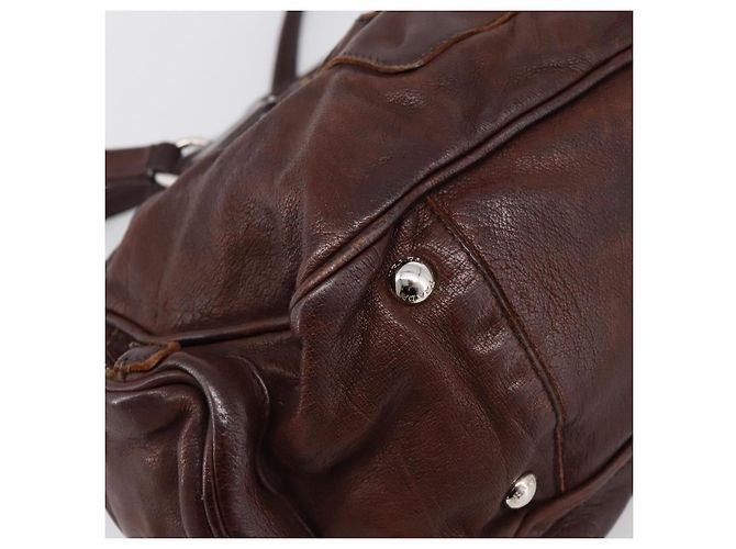 Sac à main PRADA en cuir marron argent BR2804 Auth am12375V Argenté - vue 13