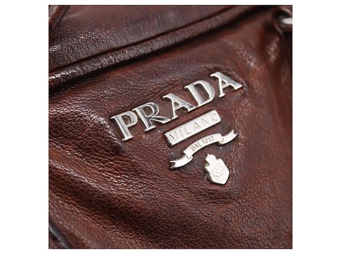 Sac à main PRADA en cuir marron argent BR2804 Auth am12375V Argenté - vue 14