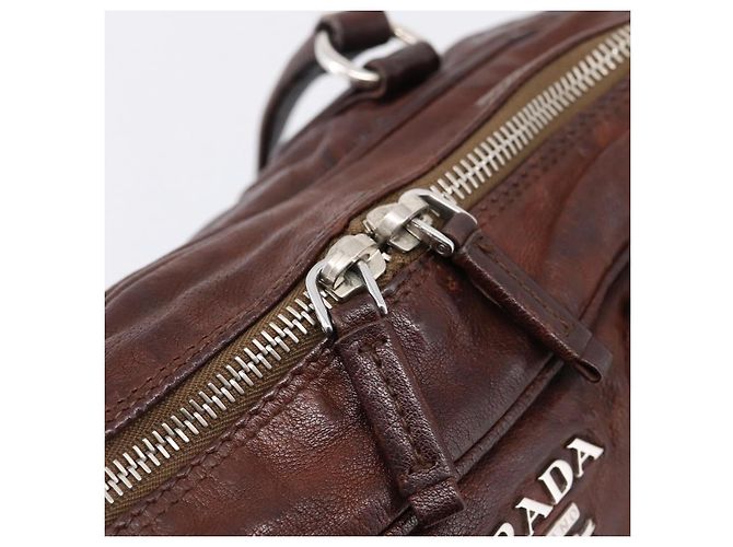 Sac à main PRADA en cuir marron argent BR2804 Auth am12375V Argenté - vue 15