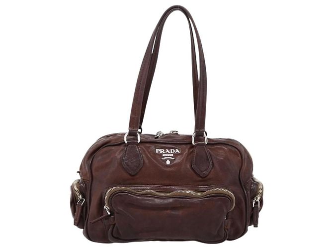 Sac à main PRADA en cuir marron argent BR2804 Auth am12375V Argenté - vue 2
