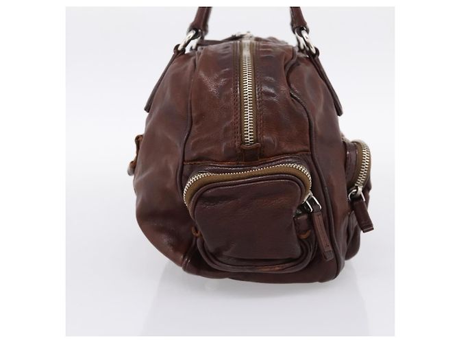 Sac à main PRADA en cuir marron argent BR2804 Auth am12375V Argenté - vue 4
