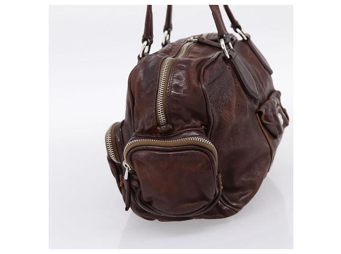 Sac à main PRADA en cuir marron argent BR2804 Auth am12375V Argenté - vue 5