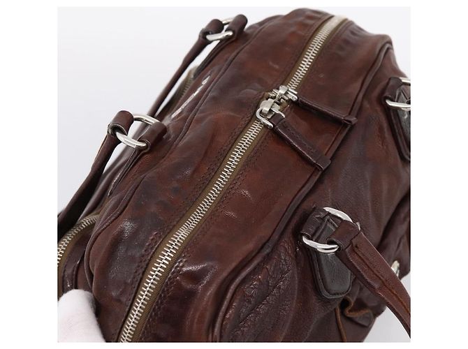 Sac à main PRADA en cuir marron argent BR2804 Auth am12375V Argenté - vue 6