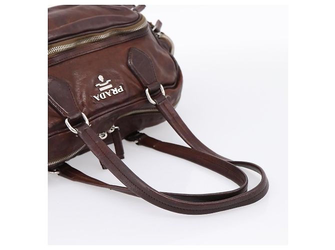 Sac à main PRADA en cuir marron argent BR2804 Auth am12375V Argenté - vue 7
