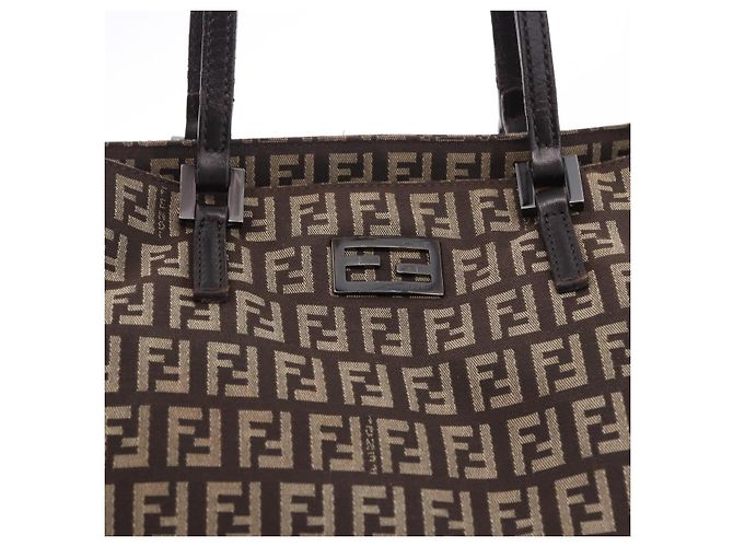 Sac à main FENDI Zucchino Canvas Marron Auth ka5289 - vue 15
