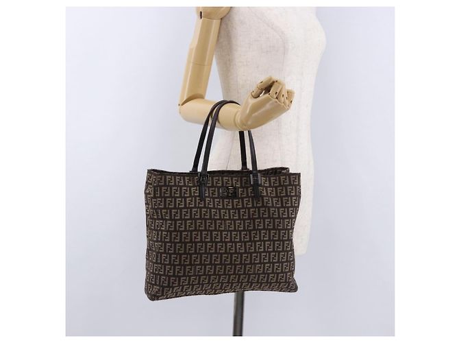 Sac à main FENDI Zucchino Canvas Marron Auth ka5289 - vue 23