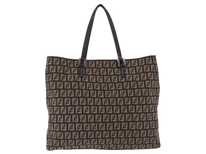 Sac à main FENDI Zucchino Canvas Marron Auth ka5289 - vue 3