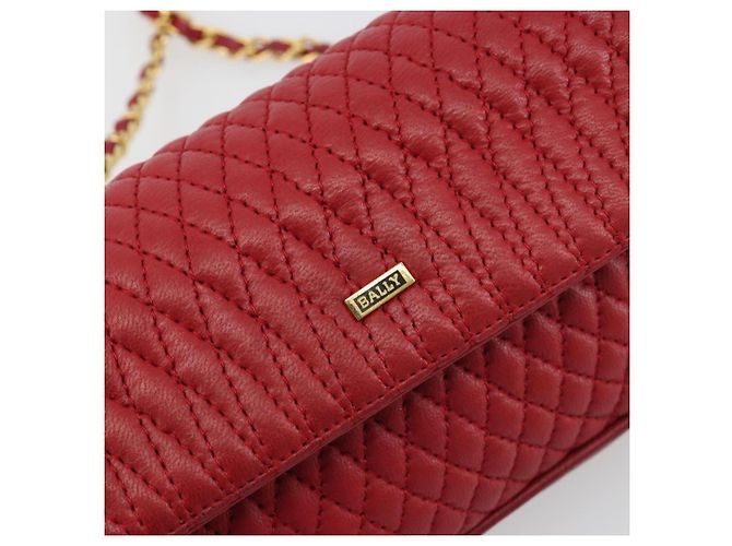 Bolsa de Ombro com Corrente BALLY em Couro Vermelho e Ouro Auth 195012 Dourado - vista 15
