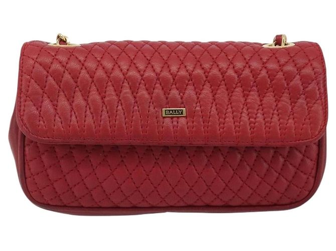 Bolsa de Ombro com Corrente BALLY em Couro Vermelho e Ouro Auth 195012 Dourado - vista 2