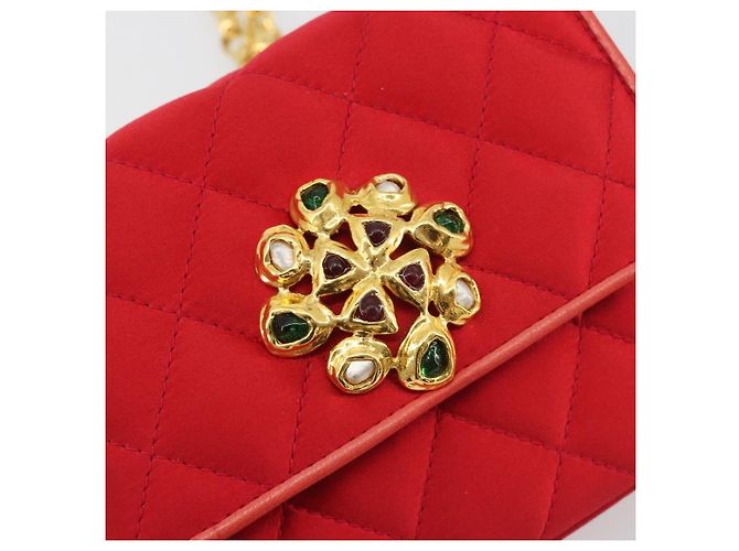 Borsa a tracolla CHANEL Matelasse Chain Gribois Raso Rosso Gold CC Auth 195020 D'oro - vista 14