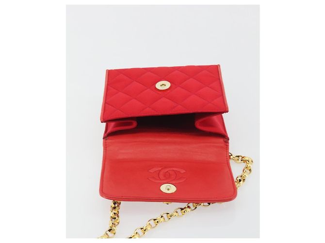 Borsa a tracolla CHANEL Matelasse Chain Gribois Raso Rosso Gold CC Auth 195020 D'oro - vista 15