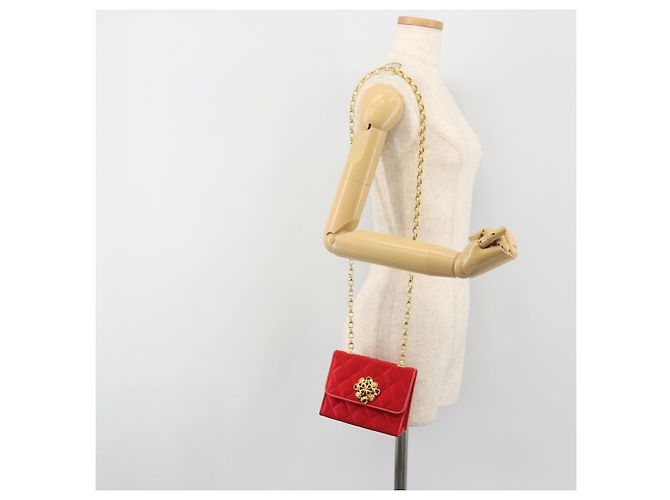 Borsa a tracolla CHANEL Matelasse Chain Gribois Raso Rosso Gold CC Auth 195020 D'oro - vista 23