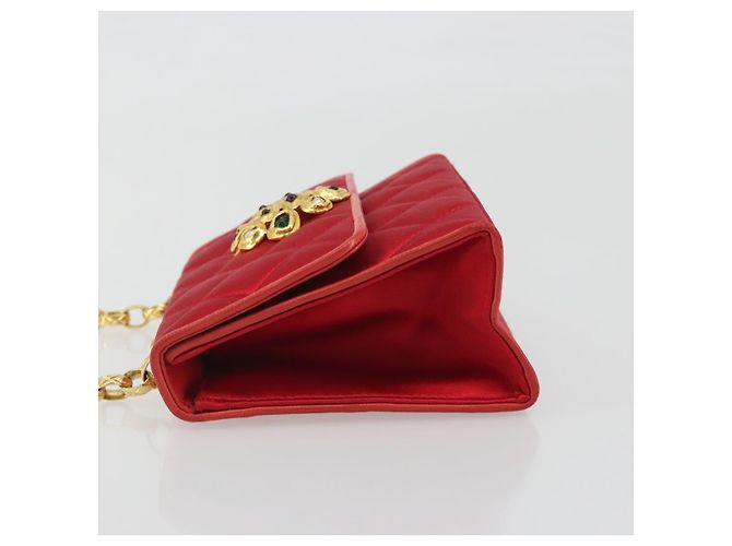 Borsa a tracolla CHANEL Matelasse Chain Gribois Raso Rosso Gold CC Auth 195020 D'oro - vista 5
