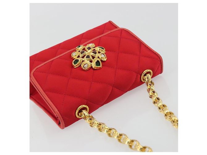 Borsa a tracolla CHANEL Matelasse Chain Gribois Raso Rosso Gold CC Auth 195020 D'oro - vista 6