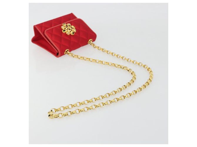 Borsa a tracolla CHANEL Matelasse Chain Gribois Raso Rosso Gold CC Auth 195020 D'oro - vista 7