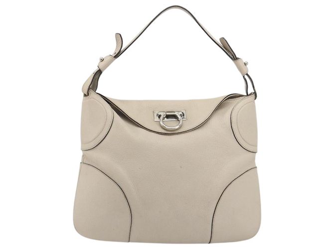 Borsa a tracolla Salvatore Ferragamo Gancini in pelle Ivory Silver Auth 196279 Argento Crudo - vista 2
