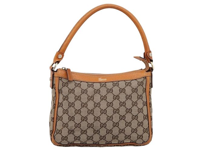 Borsa GUCCI GG Canvas Beige Gold Tone 146244 Auth BA15387 - vista 2