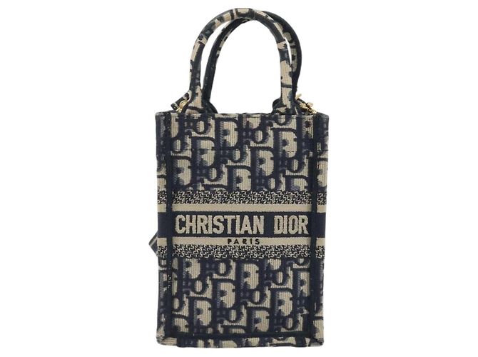Christian Dior Trotter Book Tote Mini Vertical Phone Bag Navy Auth 196183A Blu navy - vista 2