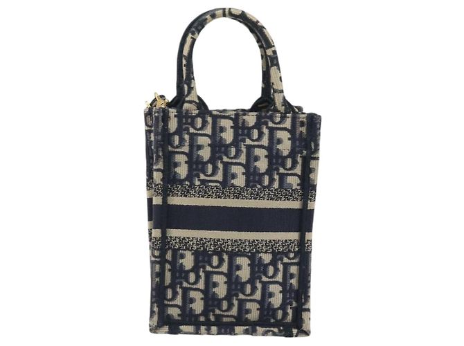 Christian Dior Trotter Book Tote Mini Vertical Phone Bag Navy Auth 196183A Blu navy - vista 3