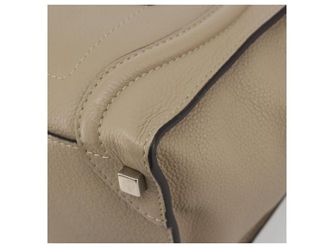 Céline CELINE Luggage Micro Shopper Hand Bag Leather Beige Silver Auth 196658V Plata - vista 10